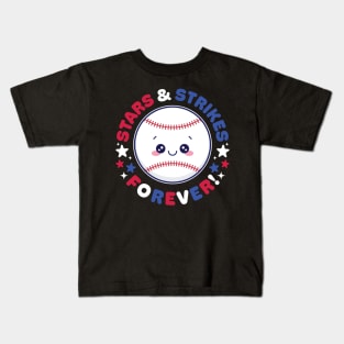 Stars & Strikes Forever: 4th of July Kawaii Baseball Kids T-Shirt